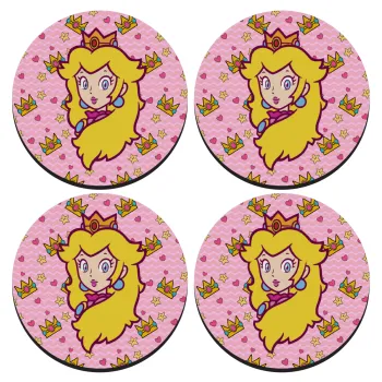 Princess Peach, SET of 4 round wooden coasters (9cm)
