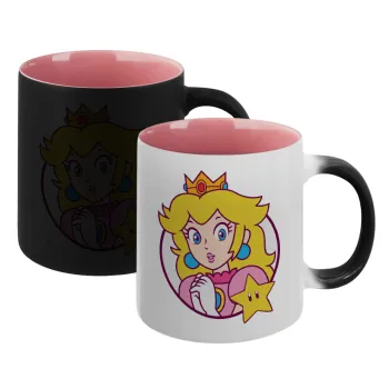 Princess Peach, Κούπα Μαγική εσωτερικό ΡΟΖ, κεραμική 330ml που αλλάζει χρώμα με το ζεστό ρόφημα