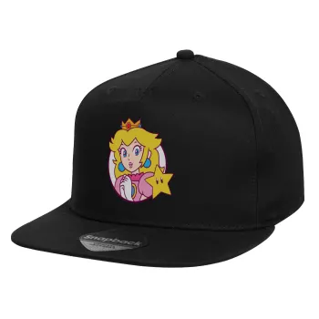 Princess Peach, Καπέλο παιδικό Flat Snapback, Μαύρο (100% ΒΑΜΒΑΚΕΡΟ, ΠΑΙΔΙΚΟ, UNISEX, ONE SIZE)
