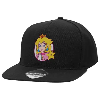 Princess Peach, Adult Flat Snapback Hat Black, (100% COTTON TWILL, ADULT, UNISEX, ONE SIZE)
