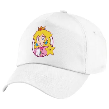 Princess Peach, Πεντάφυλλο καπέλο Λευκό, 100% Βαμβακερό (Twill), με ρύθμιση, unisex