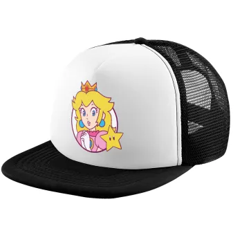 Princess Peach, Καπέλο παιδικό Soft Trucker με Δίχτυ ΜΑΥΡΟ/ΛΕΥΚΟ (POLYESTER, ΠΑΙΔΙΚΟ, ONE SIZE)