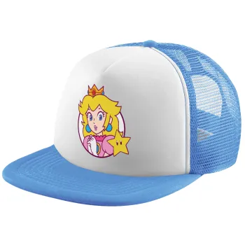 Princess Peach, Child's Soft Trucker Hat with Blue/White Mesh (POLYESTER, CHILD, ONE SIZE)