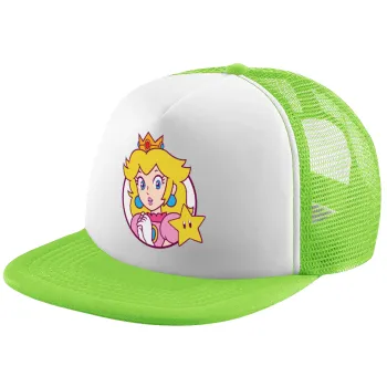Princess Peach, Adult Soft Trucker Hat with Mesh GREEN/WHITE (POLYESTER, ADULT, ONE SIZE)