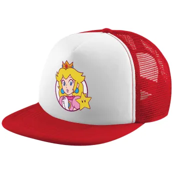 Princess Peach, Adult Soft Trucker Hat with Red/White Mesh (POLYESTER, ADULT, UNISEX, ONE SIZE)