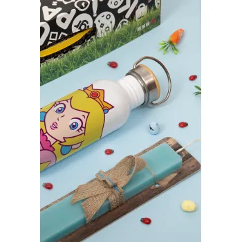 Princess Peach, Easter Set, metallic silver aluminum water bottle (500ml) & scented flat Easter candle (30cm) (TURQUOISE)