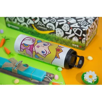 Princess Peach, Easter candle,Travel Tumbler 2 Lids, with metal straw & cleaning brush & aromatic flat candle (30cm) (BLUE)