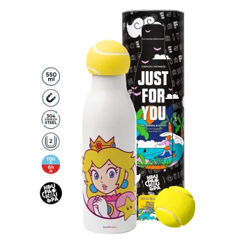 Princess Peach, Μπάλα τένις μεταλλικό παγούρι θερμός, διπλού τοιχώματος, 550ml