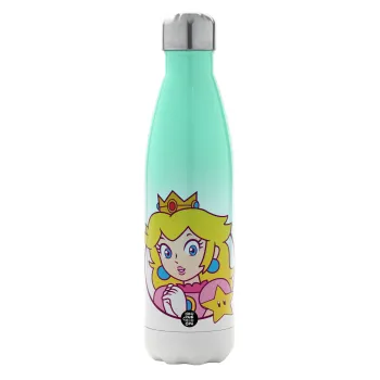 Princess Peach, Μεταλλικό παγούρι θερμός Πράσινο/Λευκό (Stainless steel), διπλού τοιχώματος, 500ml