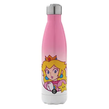 Princess Peach, Metal mug thermos Pink/White (Stainless steel), double wall, 500ml