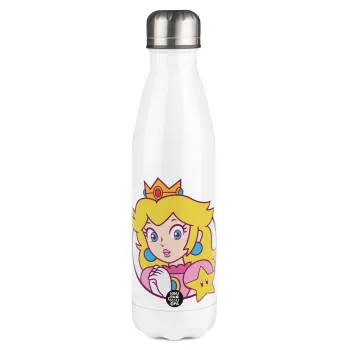 Princess Peach, Μεταλλικό παγούρι θερμός Λευκό (Stainless steel), διπλού τοιχώματος, 500ml