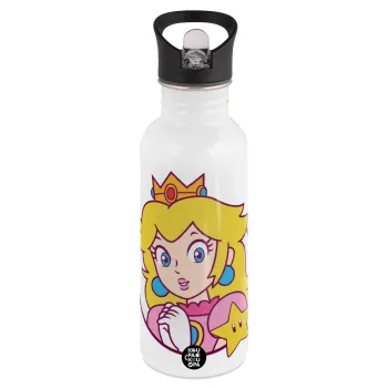Princess Peach, Παγούρι νερού Λευκό με καλαμάκι, ανοξείδωτο ατσάλι 600ml