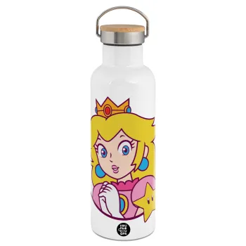 Princess Peach, Stainless steel White with wooden lid (bamboo), double wall, 750ml