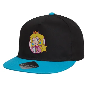 Princess Peach, Καπέλο παιδικό Flat Snapback, Μαύρο/Μπλε (100% ΒΑΜΒΑΚΕΡΟ, ΠΑΙΔΙΚΟ, UNISEX, ONE SIZE)