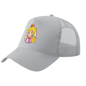 Princess Peach, Καπέλο Ενηλίκων Structured Trucker, με Δίχτυ, ΓΚΡΙ (100% ΒΑΜΒΑΚΕΡΟ, ΕΝΗΛΙΚΩΝ, UNISEX, ONE SIZE)