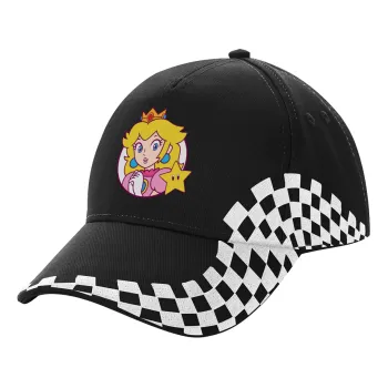 Princess Peach, Adult Ultimate BLACK RACING Cap, (100% COTTON DRILL, ADULT, UNISEX, ONE SIZE)