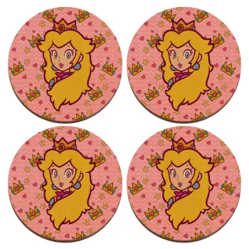 Princess Peach, ΣΕΤ x4 Σουβέρ ξύλινα στρογγυλά plywood (9cm)