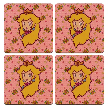 Princess Peach, ΣΕΤ x4 Σουβέρ ξύλινα τετράγωνα plywood (9cm)