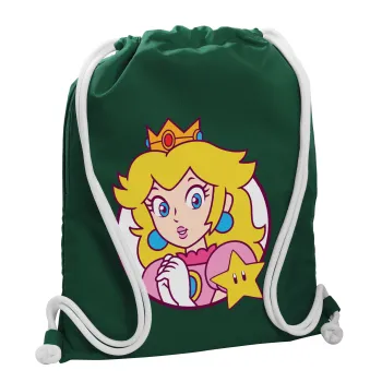 Princess Peach, Backpack pouch GYMBAG BOTTLE GREEN, with pocket (40x48cm) & thick white cords