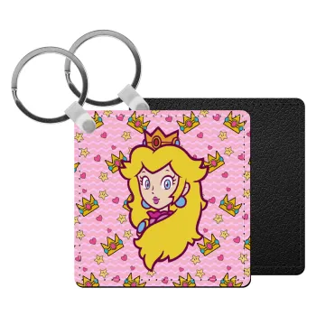 Princess Peach, Μπρελόκ Δερματίνη, τετράγωνο ΜΑΥΡΟ (5x5cm)