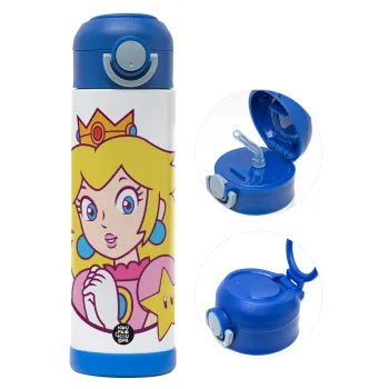 Princess Peach, Παιδικό παγούρι θερμό, ανοξείδωτο, με καλαμάκι ασφαλείας, ΜΠΛΕ (500ml)