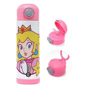 Princess Peach, Παιδικό παγούρι θερμό, ανοξείδωτο, με καλαμάκι ασφαλείας, ΡΟΖ (500ml)