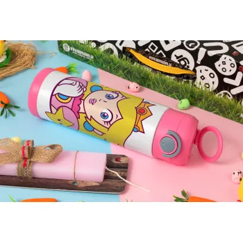 Princess Peach, Πασχαλινή Λαμπάδα με Παιδικό παγούρι θερμό, ανοξείδωτο, με καλαμάκι ασφαλείας, ΡΟΖ (500ml)