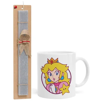Princess Peach, Easter Set, Ceramic Cup (330ml) & Easter aromatic flat candle (30cm) (GRAY)