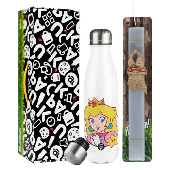 Princess Peach, Easter candle, metallic white thermos bottle (500ml) & aromatic flat candle (30cm) (GRAY)
