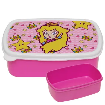 Princess Peach, ΡΟΖ παιδικό δοχείο φαγητού (lunchbox) πλαστικό (BPA-FREE) Lunch Βox M18 x Π13 x Υ6cm