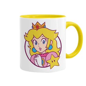 Princess Peach, Κούπα χρωματιστή κίτρινη, κεραμική, 330ml