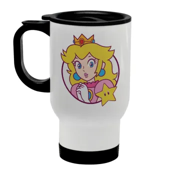 Princess Peach, Stainless steel travel mug with lid, double wall white 450ml