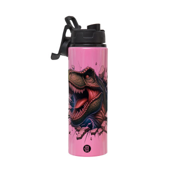 Dinosaur break wall, Metallic water bottle with safety lid, 850ml aluminum