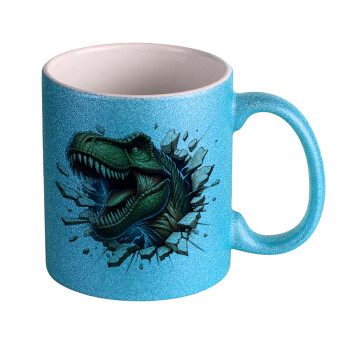 Dinosaur break wall, Κούπα Σιέλ Glitter που γυαλίζει, κεραμική, 330ml