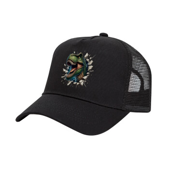 Dinosaur break wall, Trucker Hat with Mesh, Black, (COTTON, KIDS, UNISEX, ONE SIZE)