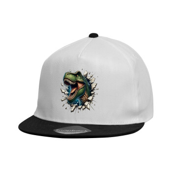 Dinosaur break wall, Καπέλο παιδικό Flat Snapback, Λευκό (100% ΒΑΜΒΑΚΕΡΟ, ΠΑΙΔΙΚΟ, UNISEX, ONE SIZE)