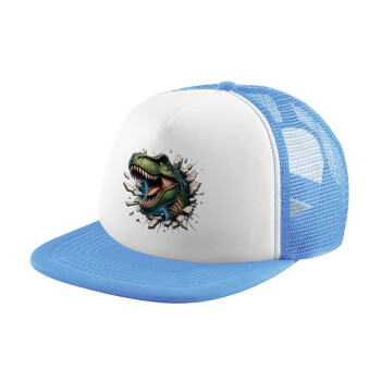 Dinosaur break wall, Καπέλο παιδικό Soft Trucker με Δίχτυ Γαλάζιο/Λευκό