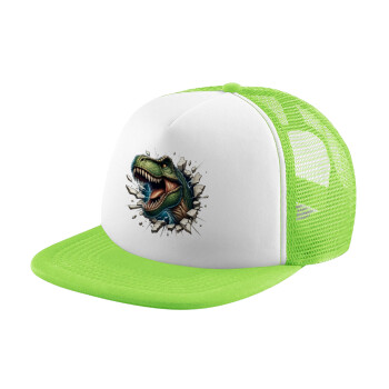 Dinosaur break wall, Καπέλο παιδικό Soft Trucker με Δίχτυ Πράσινο/Λευκό