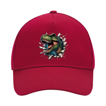 Dinosaur break wall, Καπέλο Ενηλίκων Ultimate ΚΟΚΚΙΝΟ, (100% ΒΑΜΒΑΚΕΡΟ DRILL, ΕΝΗΛΙΚΩΝ, UNISEX, ONE SIZE)