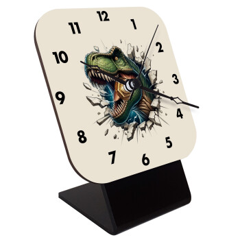 Dinosaur break wall, Quartz Wooden table clock with hands (10cm)