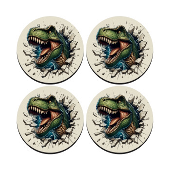 Dinosaur break wall, ΣΕΤ 4 Σουβέρ ξύλινα στρογγυλά (9cm)