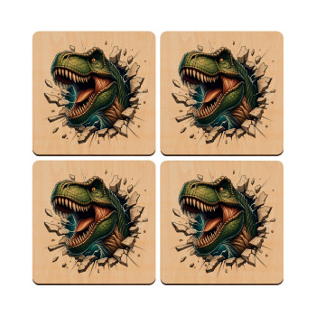 Dinosaur break wall, ΣΕΤ x4 Σουβέρ ξύλινα τετράγωνα plywood (9cm)