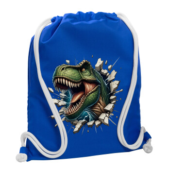 Dinosaur break wall, Backpack pouch GYMBAG Blue, with pocket (40x48cm) & thick cords