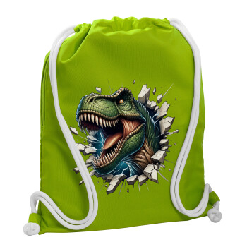 Dinosaur break wall, Τσάντα πλάτης πουγκί GYMBAG LIME GREEN, με τσέπη (40x48cm) & χονδρά κορδόνια