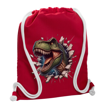 Dinosaur break wall, Backpack pouch GYMBAG Red, with pocket (40x48cm) & thick cords