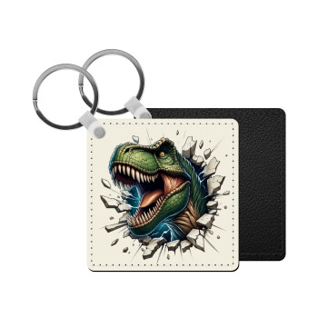 Dinosaur break wall, Μπρελόκ Δερματίνη, τετράγωνο ΜΑΥΡΟ (5x5cm)