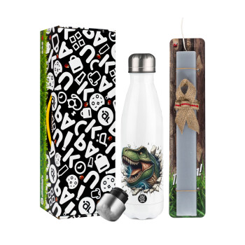 Dinosaur break wall, Easter candle, metallic white thermos bottle (500ml) & aromatic flat candle (30cm) (GRAY)