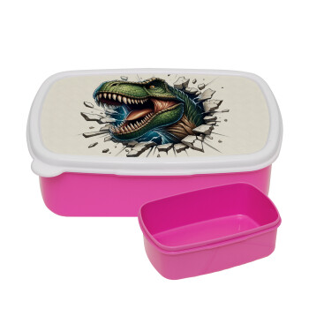 Dinosaur break wall, ΡΟΖ παιδικό δοχείο φαγητού (lunchbox) πλαστικό (BPA-FREE) Lunch Βox M18 x Π13 x Υ6cm