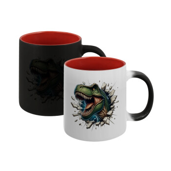 Dinosaur break wall, Κούπα Μαγική εσωτερικό κόκκινο, κεραμική, 330ml που αλλάζει χρώμα με το ζεστό ρόφημα