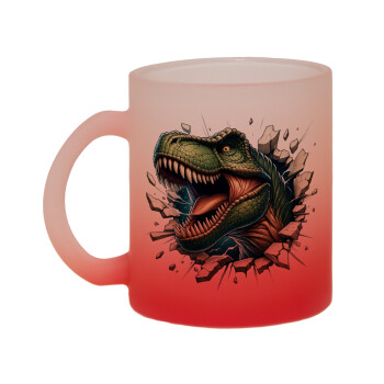 Dinosaur break wall, Κούπα γυάλινη δίχρωμη με βάση το κόκκινο ματ, 330ml